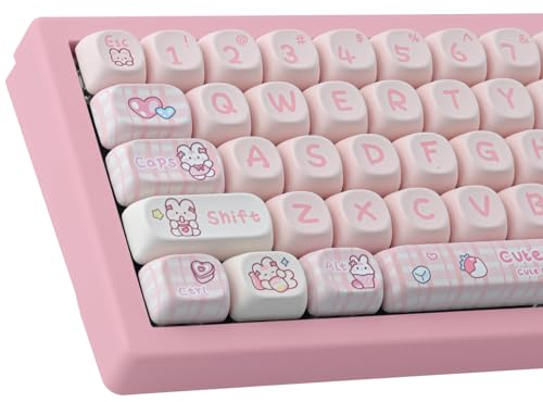Keycaps PBT Custom Keycaps Set Pink Bunny 148 Keys Dye Sublimation MOA Profile Keycaps for ANSI Layout Cherry MX Keys Mechanical Keyboards