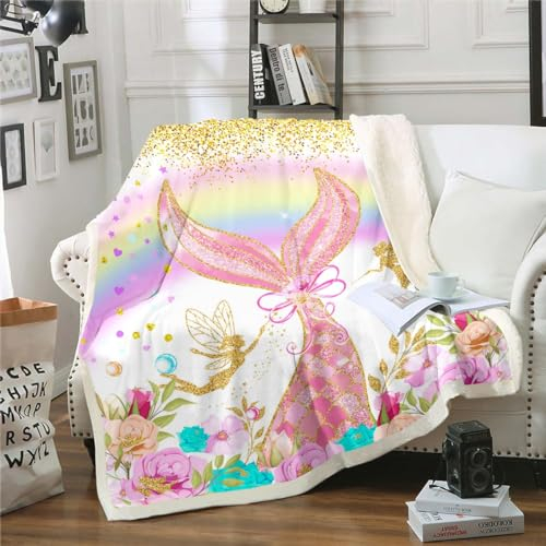 Homewish Meerjungfrau Schwanz Decke Für Mädchen Prinzessin Schlafzimmer Dekor, Girly Regenbogen Gradient Wurf Decke Luxus Meerjungfrau Fleece Decke Frauen Rosa Meerjungfrau Schwanz Fuzzy Decke 150x200