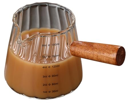 Coffee Shot Glasses Measuring Cup with Wood Handle, Borosilicate Glass with Scale, Milk Espresso Shot Glasses (180ML-A1)