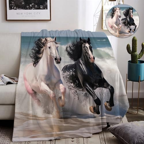 Decke pferdemotiv 150x200cm Sanft Flanell Flauschig und Warme,3D Pferd Wohndecke als Sofadecke Couchdecke Tagesdecke (A,150x200cm)