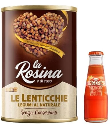 Sanpellegrino 6 x La Rosina Linsen mit Natur, Hülsenfrüchte in Dosen 400 g + 1 x Recoaro Italienischer Aperitivo 10 cl gratis