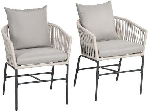 Outsunny Lot de 2 fauteuils d'extérieur chaises de Jardin 2 Places et métal et Corde PE avec Coussins, Noir et Gris