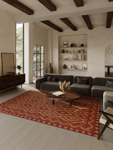 green looop Indischer Kelim Teppich Handgewebte Raffinesse für das Wohnzimmer oder Schlafzimmer - Clare (200 x 290 cm, rost rot)