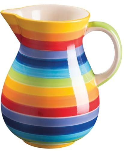 Hand Painted Rainbow Stripe Large Jug 980ml (Approx.)
