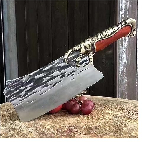 8 Zoll Messer Scharfes Beil Beil Handgemacht geschmiedet Longquan Küchenmesser Kupfer Dekor Holzgriff