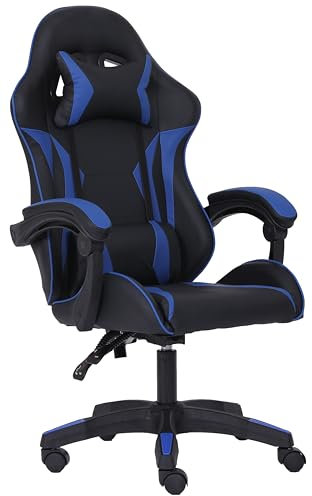 Millhouse Sport Desk Chair with Adjustable Lumbar Support and Head Pillow, X3577 (Blue)