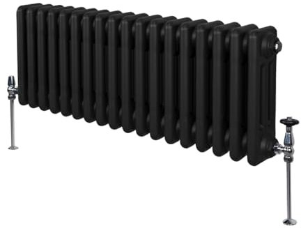 Radiateur Traditionnel à Triple Colonne 300 x 832 mm, Chauffage Moderne Horizontal en Acier au Carbone Noir Mat, Cuisine Salon Salle de Bain [Brosse, Attaches Murales & Supports INCLUS]