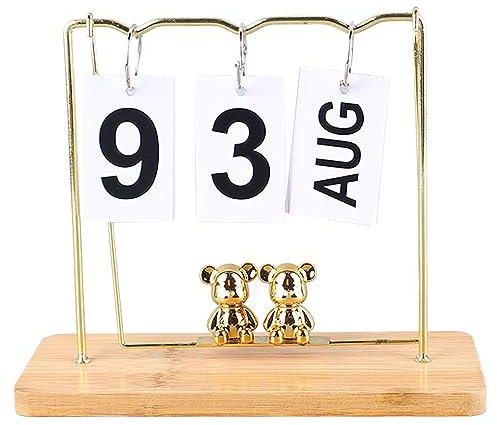 OKJHFD Flip-Kalender aus Holz und Metall, täglicher Flip-Kalender, wiederverwendbarer ewiger Kalender, Desktop-Flip-Kalender für Büro-Schlafsäle (Wood Color Swing)