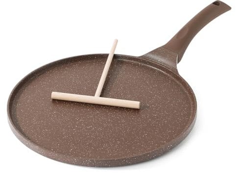 SENSARTE Toffeebraun Crepe Pfanne 26cm Antihaftpfanne Omlettpfanne Pfannkuchen Flache Pfanne mit Schweizer Granit Antihaftversiegelung, Bakelitegriff, Induktions Kompatibel, PFOA Frei
