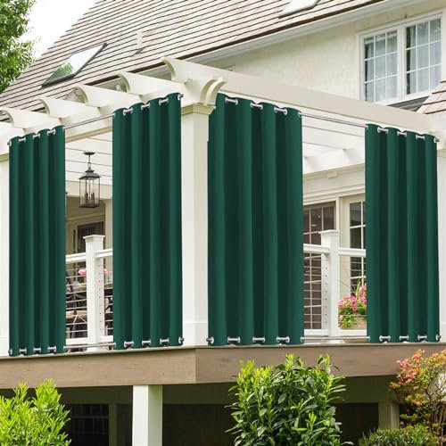 BESTORI Rideaux ExtéRieur Imperméable Coupe-Vent Isolant Thermique Occultants Rideau avec Oeillets en Haut et en Bas pour Pergola, Balcon, Jardin, Terrasse Vert 3, 132 x 213cm, 2 Pièces