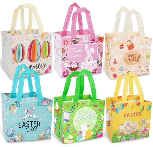 Bluelves 6 Stück Ostern Geschenktüten, Ostertüten zum Befüllen, Wiederverwendbare Geschenktüten Ostern,Ostereiersuche-Taschen mit Griffen,Geschenken für Kinder Geschenk Eiersuche Oster Dekoration