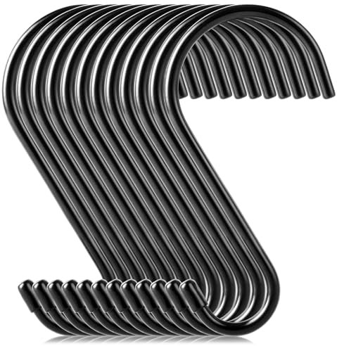 LOPYXBR 30 Stück S Haken Groß, 15 cm Schwarz, Metall Gummierte Anti-Rost Haken für Küche, Badezimmer, Schlafzimmer, Büro