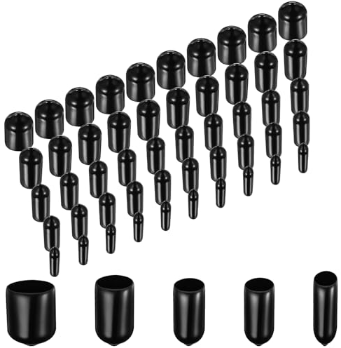 50 Stück Gummi Endkappen Vinyl Rundrohr Endkappen Bolzenkappen Gewindeschutz für Schrauben, Gewinde, Aufhänger Haken (3mm 5mm 6mm 10mm 12mm Schwarz)