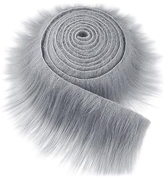 Kunstfell Zum Basteln,5x150cm Fell Zum Basteln,Stoff Flauschiges,Furry Faux Precut Strips,Kunstleder PlüSch Band Kunstpelz Fellstoff,für Zwergenbart Weihnachtsmannhaar Basteldekoration (Hellgrau)