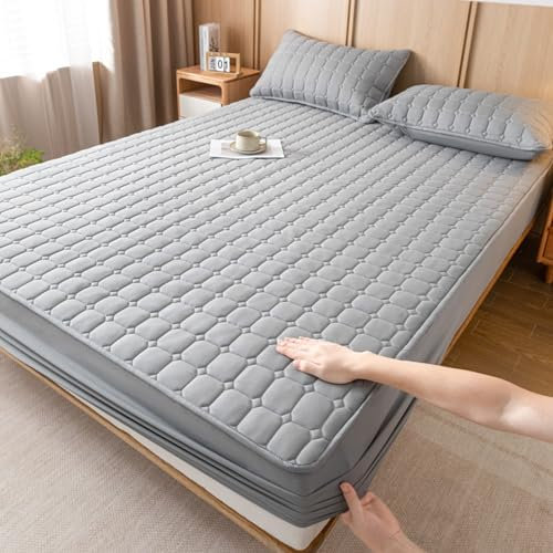 KLUOT Flauschig Spannbettlaken 200 x 220 + 30 cm bügelfrei Baumwolle Bettlaken, Boxspringbetten tagesdecke und Spannbetttuch bis 30cm hellgrau