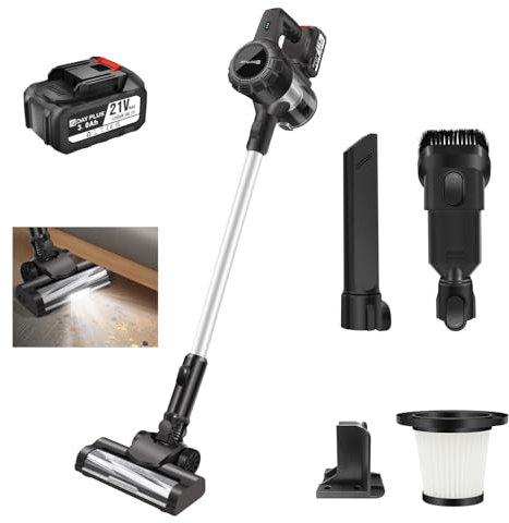 Aspirateur sans Fil 30KPA Hoover Batterie sans Fil 45 Minutes Aspirateur Autoportant Léger et Silencieux avec éclairage LED pour Moquettes, Sols en Bois Dur, Poils d'animaux, Noir