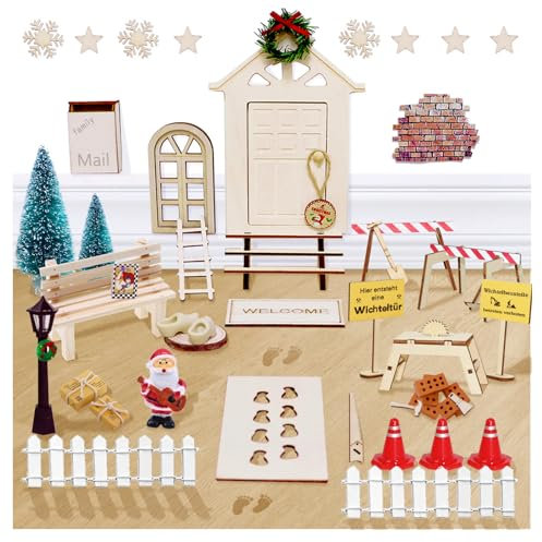 RISAKOGO Wichteltür Set,49 Stück Wichtel Zubehör Weihnachten Wichtel Zubehör Baustelle, Wichtel Set Weihnachten Komplett Miniatur Weihnachtswichtel Tür Deko, DIY wichtel Baustelle Einzug