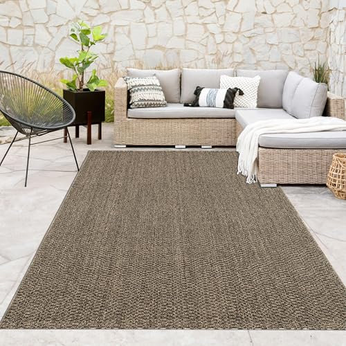 Paco Home Indoor & Outdoor Teppich für Wohnzimmer, Balkon, Küche & Flur geeignet - im natürlichem Jute Look Einfarbig Robust Wetterfest Naturtöne, Grösse:200x280 cm