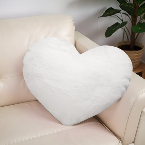 Yuragim Herzkissen Kuschelkissen, 46 x 36 cm Herz Kissen Herzform Plüsch Kissen Aesthetic Flauschig Dekokissen Kopfkissen Zierkissen Süßes Heart Pillow für Kinderzimmer Sofa Dekoration (Weiß)