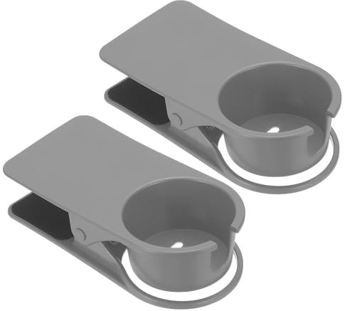PATIKIL Desk Cup Holder Clip, 2 Pcs Clamp on Table Cup Holder Bottle Clip Couch Cup Holder with Side Open for Boat Swing Chairs Drink Soda Coffee Mug, Gray