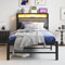 BORPHOM 3ft Single Bed Frames with Storage Headboard,Charging Station/LED Lights,Metal Upholstered Platform Bed Frame Single No Box Spring Needed,Strong Metal Slats Support/Noise Free/Grey