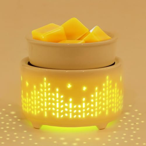 Maromamix Ceramic Wax Melts Warmer–Electric Candle Wax Warmer for Scented Wax PTC Heating Wax Burner Fragrance Wax Melter with 7 Colors Light Gift & Decor (7 Colors Halo)