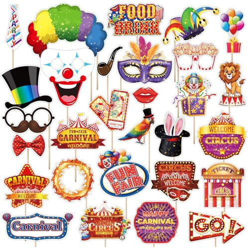 30 pièces Accessoires pour Photomaton Cirque,Décorations pour Le Carnaval, pour Les fêtes d'anniversaire, pour Le thème du Carnaval