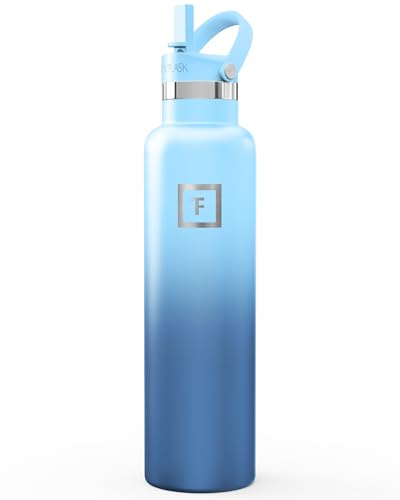Insulated Water Bottle with Straw Lid Narrow Cold 24hrs & Hot 12hrs Drinks - Double-Walled Stainless Steel Metal Leakproof Travel Sports Gym Camping & Hiking Hydration Flask