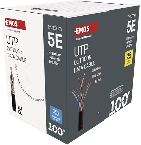 EMOS - Cavo di rete UTP CAT 5e, 100 m, PE - Cavo patch UTP CAT5e - Cavo LAN Gigabit - Cavo Ethernet non schermato - per esterni