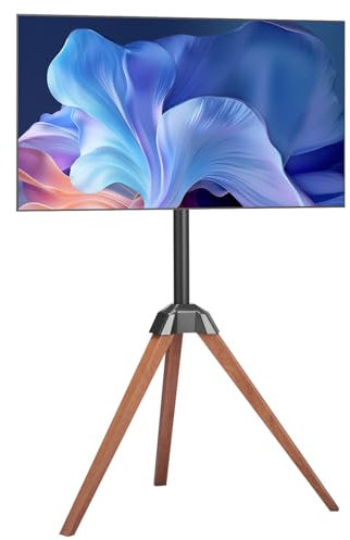 VEVOR TV-Ständer mit Stativ-Staffelei für 1016-1651 mm flach & Curved-TVs bis zu 45 kg, 18° Links-Rechts-Drehung, tragbarer Fernsehständer mit Beinen aus Holz für Schlafzimmer Wohnzimmer Studio
