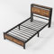 Metallbett mit Stauraum Kopfteil Retro Stil Lattenrost Plattformstruktur Aufbewahrung Ablagefächer Höhenverstellbare Ablage Metallrahmen Schlafzimmermöbel Robust Kratzfest (Natürliche,90x200cm)