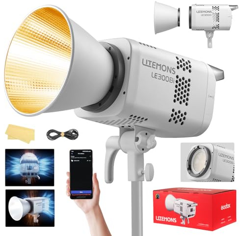 Godox Litemons LE300Bi LE300 Bi Éclairage Continu LED Video Light 320W 2800K~6500K 58900 Lux/1m TLCI/CRI≈98 Contrôle Bluetooth 11 Effets FX Monture Bowens Éclairage Vidéo pour Vlogging,Youtube(Blanc