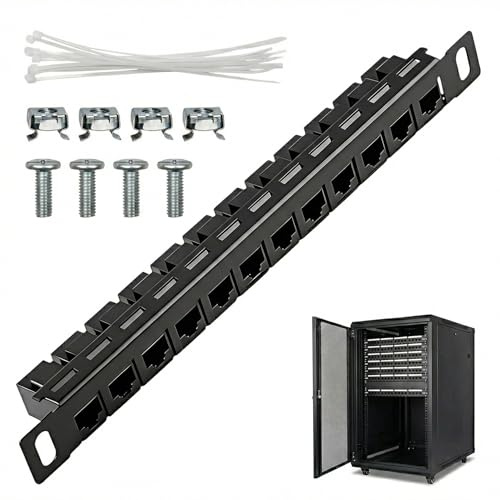 Cat6 Patch Panel 12-Port 0.5U Network Patch Panel for 10 Inch Server Rack | Compatible with DeskPi RackMate T0/T1/T2, Supports Cat5e/Cat6, Modular Keystone Ports, Easy Replacement, Heavy Duty Metal