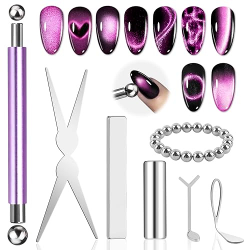 EBANKU 7PCS Cat Eye Nail Magnet Stick Set | Magnetic Nail Polish Nail Art Pen, Heart French Cat Eye Gel Nail Polish Magnetic Nail Art Tools for Nail Salon