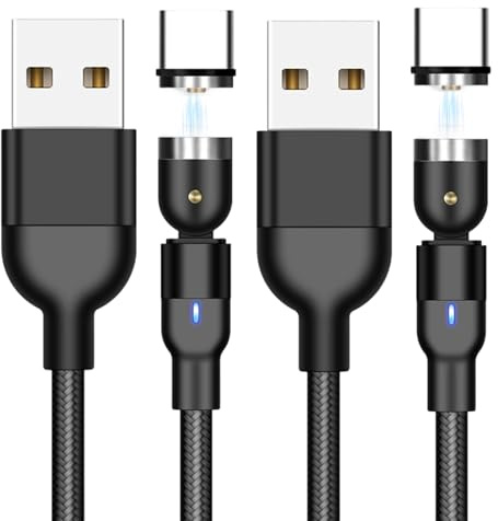 2 cables de carga magnéticos USB C, cable de carga magnético de rotación de 540 grados, cable de carga magnético USB C, cable de carga de nailon trenzado de 2 metros, adecuado para cargar dispositivos