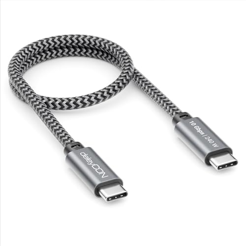 deleyCON 0,30m 240W Cavo USB-C 10 Gbps Corto (USB 3.2 Gen2) PD 3.1 Ricarica Dati 4K@60Hz per Caricatore iPhone 17 16 15 Pro Max Air Galaxy A16 A26 A56 S26 S25 S24 iPad SSD HDD MacBook PS5