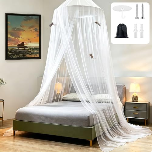 Moustiquaire pour lit double et lit simple, 60 x 250 x 1100 cm, maille fine comme protection contre les moustiques, moustiquaire, ciel de lit, rideaux pour intérieur, extérieur, voyage, lits de bébé
