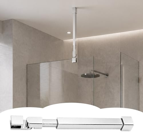 Shower Screen Support bar Telescopic Ceiling-to-Glass Shower Door Support Bar, Stainless Steel Frameless Glass Stabilizer Rod, Bathroom Fixed Brace Tube and Clamp(Polished C,50–85cm (19.7-33.4in))