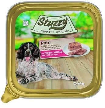 Stuzzy, Nassfutter für Erwachsene Hunde mit Trippe und Kalbfleisch, Pastete und Fleisch in Stücken (18 Schalen à 300 g)