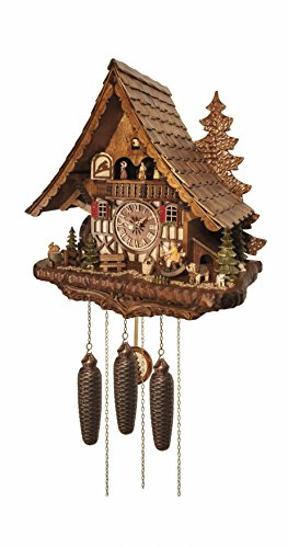 Engstler Kuckucksuhr Großes Schwarzwaldhaus mit Mühlrad, Musik und Tänzern EN 4995/8 MT