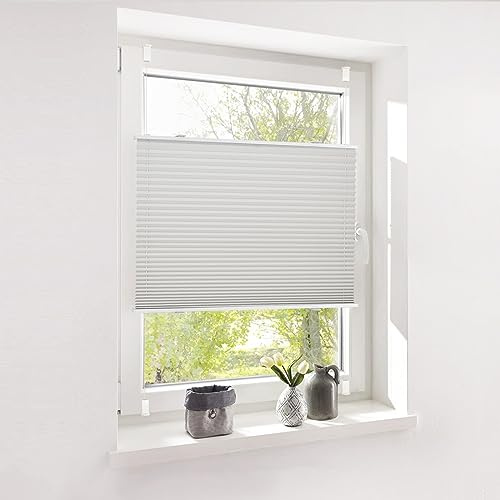 Deswell Plissee ohne Bohren Plisseerollo klemmfix Grau B70 x H100 cm Plisseerollo Stoff Sonnenschutz Leicht zu Montieren & Verspannt kinderleichte Montage 4Locks für Fenster & Tür