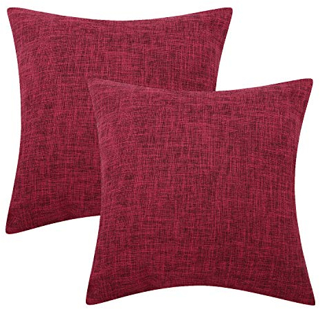 Lewondr Leinen Kissenbezug Kissenhülle 45x45cm, 2er Set Weiche Quadrat Wurfkissen Sofakissen Dekokissen Einfarbige Gewebte Kissenbezüge für Wohnzimmer, Sofa, Auto,Weihnachtsdekoration - Weinrot