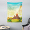 ABAKUHAUS Vulkan Wandteppich, prähistorische Berg aus Weiches Mikrofaser Stoff Waschbar ohne Verblassen Digitaldruck, 110 x 150 cm, Türkis Gelb Grün