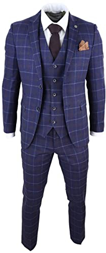 Paul Andrew Herrenanzug 3 Teilig Blau Marineblau Fischgräte Tweed Design 1920s Klassisch