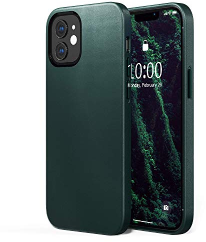 SURPHY Hülle Kompatibel mit iPhone 12 Leder Hülle, iPhone 12 Pro Hülle Kunstleder 6,1 Zoll, Kunstleder Hülle für iPhone 12/iPhone 12 Pro Case Dünne Handyhülle Slim (mit Mikrofaserfutter), Grün