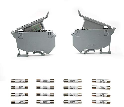 HERKINDNESS Sicherungsklemme Hutschiene, 2 Stück Sicherung Halter, DIN Schiene Montieren Feinsicherung Sicherung Halter Basis Anzug 220V AC Stecker Schmelzsicherungen, mit 12 Sicherung