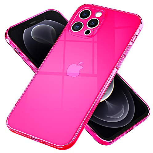 NALIA Klare Neon Handyhülle kompatibel mit iPhone 12 Pro Max Hülle, Transparente Bunte Silikon Schutzhülle Durchsichtig Flexibel Dünn, Soft Case Phone Cover Handy-Tasche Etui Backcover, Farbe:Pink