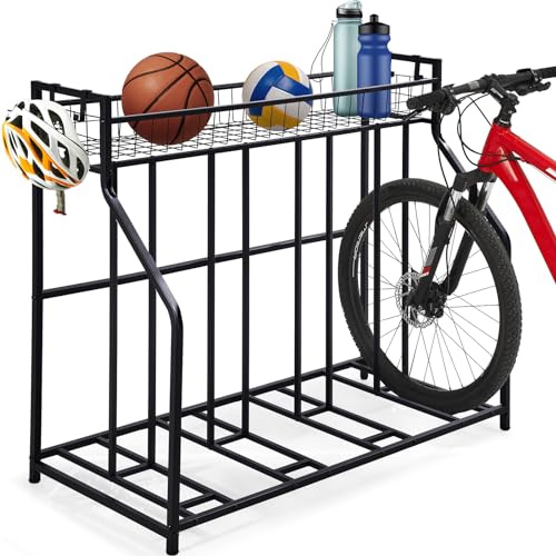 HEALTH LINE PRODUCT 4 Bike Stand, Indoor Bike Storage, Bicycle Rack for Garage - Metal Stability Floor Bicycle Station for Parking Mountain/Road/Hybrid/Fat Tire & Scooters Bike Rack for Garage