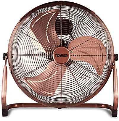 Tower T662000C Metal High-Speed Velocity Floor Fan with Adjustable Tilt, 18”, 100W, Copper