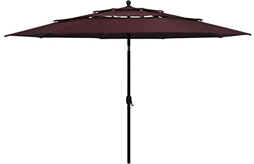 vidaXL Sonnenschirm mit Aluminium-Mast 3-lagig Ampelschirm Gartenschirm Marktschirm Strandschirm Kurbelschirm Schirm Terrasse Garten Bordeauxrot 3,5m